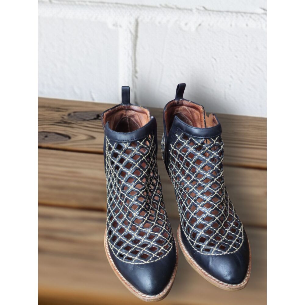 Jeffrey Campbell "Taggart" Black Lattice Woven Leather Booties